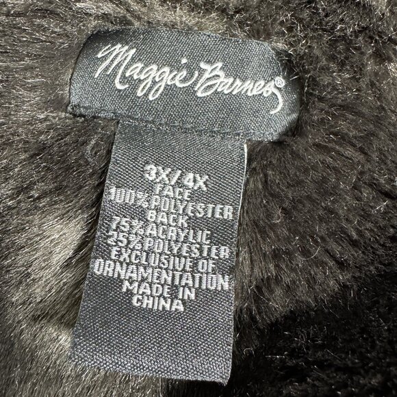Maggie Barnes Reversible Cape Black Faux Fur Brown Microsuede Embroidered 3X 4X - Picture 9 of 9